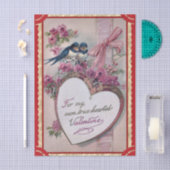 Two Valentine Lovebirds with Purple Roses, Ribbon 薄葉紙 (クラフト)