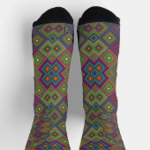 Two views of colorful socks featuring a geometric ソックス (上部)