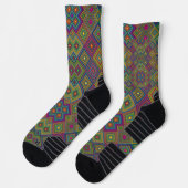 Two views of colorful socks featuring a geometric ソックス (左)