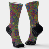 Two views of colorful socks featuring a geometric ソックス (傾斜あり)