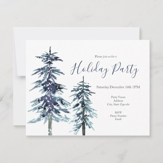 Two Watercolor Winter Pine Trees Invitation 招待状 (正面)