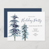 Two Watercolor Winter Pine Trees Invitation 招待状 (正面/裏面)