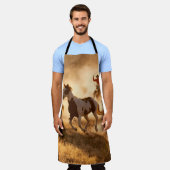 Two western cowboys riding horses, roping wild hor エプロン (着用した状態)