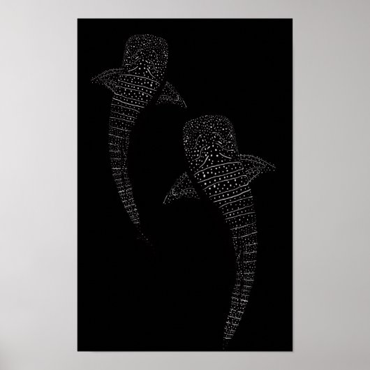 Two Whale Shark Black and White ポスター (正面)