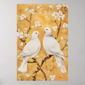 two white doves perched on a branch ポスター (正面)