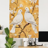 two white doves perched on a branch ポスター (ホームオフィス)