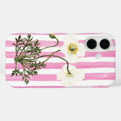 Two White Poppies on Faded Pink Denim Stripes  Case-Mate iPhoneケース (裏面 (横))