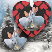 Two White Rabbits with Red Hearts Holiday オーナメント