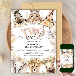 TWO WILD | サファリ・ジャングルの動物 2歳の誕生日の女の子 招待状