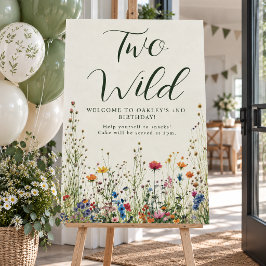Two Wild バースデー - ボヘミアン風クリーム色のワイルドフラワーポスター ポスター