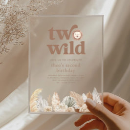 Two Wild レトロなニュートラル リーフ バースデー インビテーション アクリル招待状