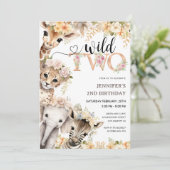 Two Wild | 女の子のサファリジャングル2歳の誕生日 招待状 (スタンド正面)