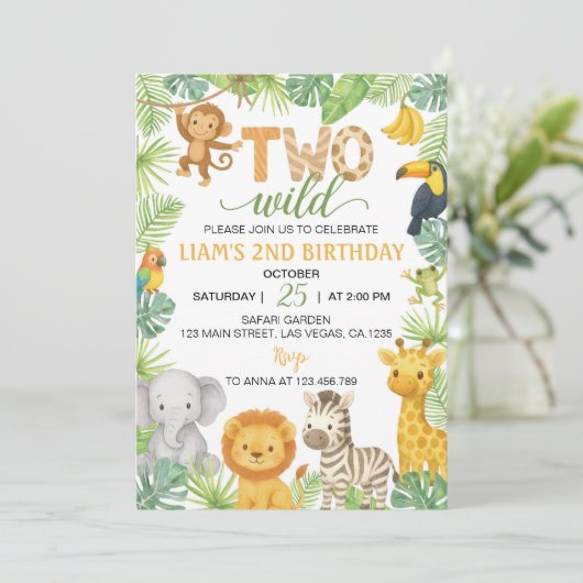 Two Wild Animals Safari 2nd Birthday Party 招待状 (スタンド正面)