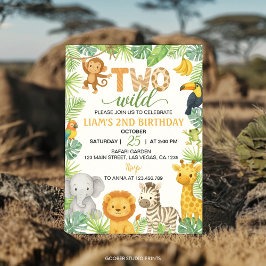 Two Wild Animals Safari 2nd Birthday Party 招待状