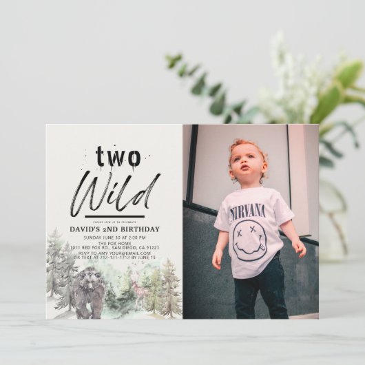 Two Wild Bear Forest Mountain 2nd Birthday Photo 招待状 (スタンド正面)