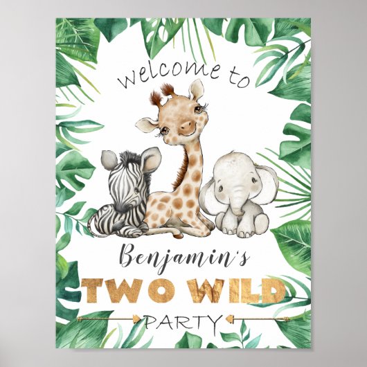  Two Wild Birthday Party Welcome Door Sign ポスター (正面)