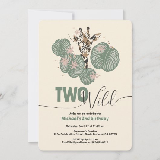  Two Wild Cute Giraffe Animal Birthday Party 招待状 (正面)