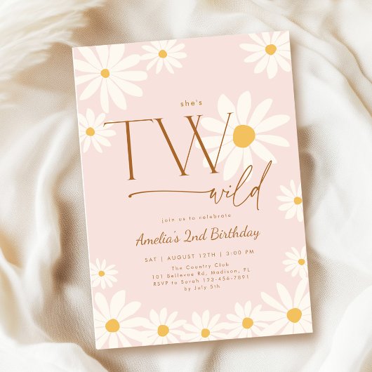 TWO Wild Daisy Floral 2nd Birthday 招待状