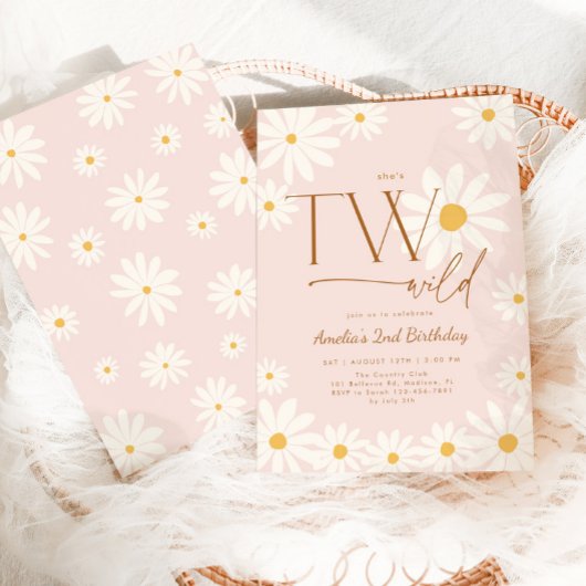 TWO Wild Daisy Floral 2nd Birthday 招待状