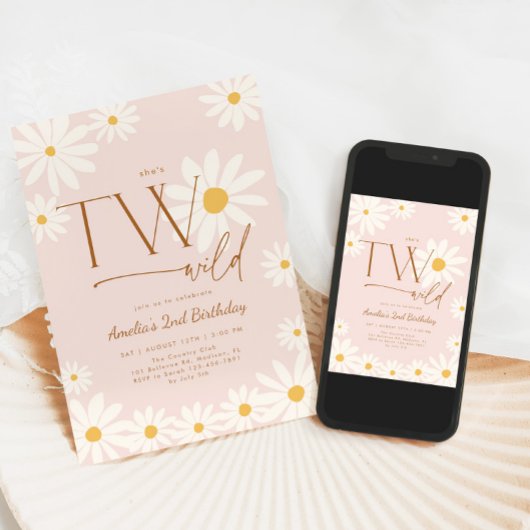 TWO Wild Daisy Floral 2nd Birthday 招待状
