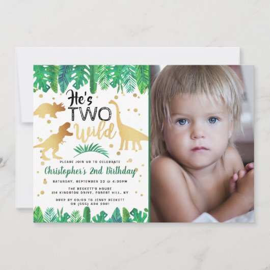 Two Wild Dinosaur Boys 2nd Birthday Photo 招待状 (正面)