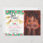 Two Wild Dinosaur Girls誕生日の写真2 招待状 (正面)