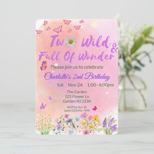 "Two Wild & Full of Wonder" 2歳の誕生日 招待状 (スタンド正面)