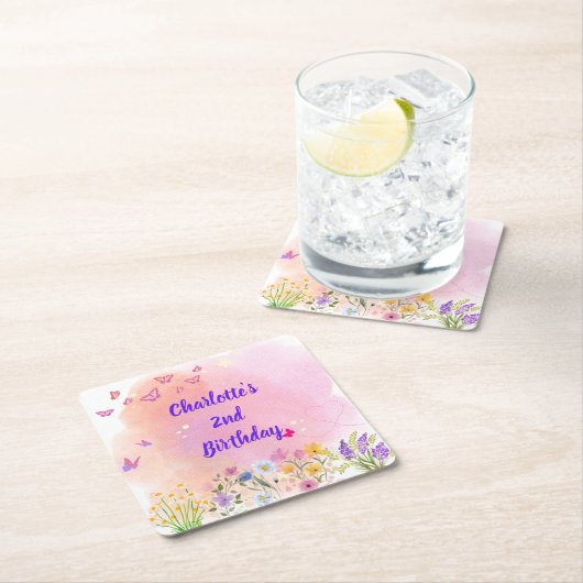 "Two Wild & Full of Wonder" 2nd Birthday Coasters スクエアペーパーコースター (インサイチュ)