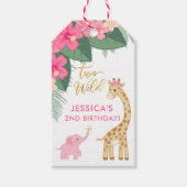 Two Wild - Girls safariをテーマにした2回目の誕生日 ギフトタグ (正面)