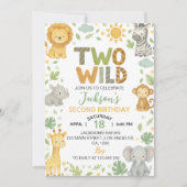 Two Wild Jungle Animals Safari 2nd Birthday 招待状 (正面)