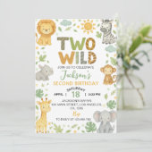 Two Wild Jungle Animals Safari 2nd Birthday 招待状 (スタンド正面)