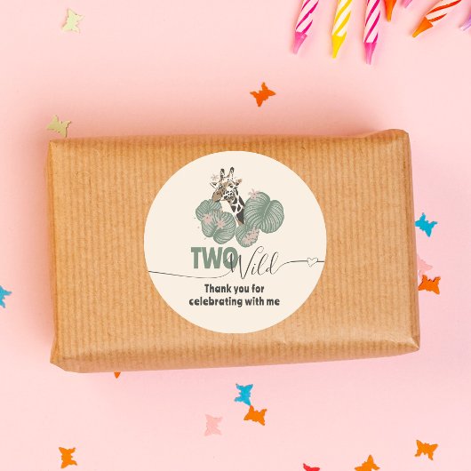 Two Wild Jungle Giraffe Animal Birthday Party ラウンドシール