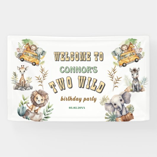 Two wild jungle safari 2nd birthday Banner 横断幕 (横)