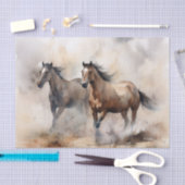 “Two Wild Mustangs ” 荒々しいウエスタンウォーターカラー 薄葉紙 (クラフト)