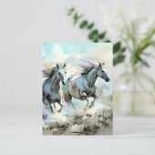 Two Wild Mustangs Race Against the Wind  ポストカード (スタンド正面)