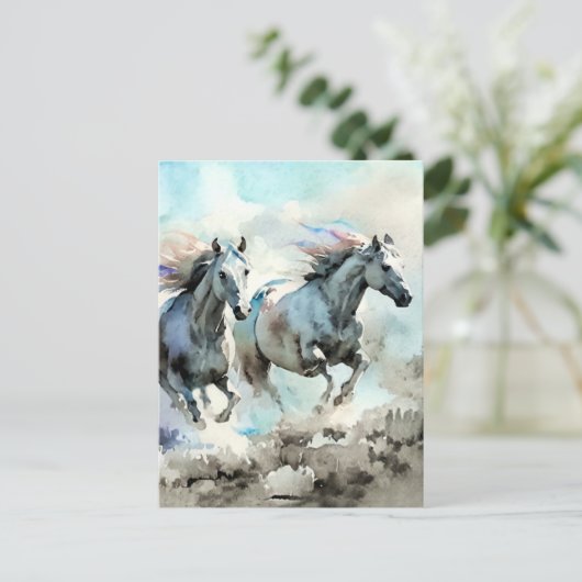 Two Wild Mustangs Race Against the Wind  ポストカード (スタンド正面)