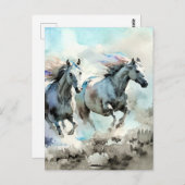 Two Wild Mustangs Race Against the Wind  ポストカード (正面/裏面)