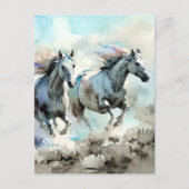 Two Wild Mustangs Race Against the Wind  ポストカード (正面)