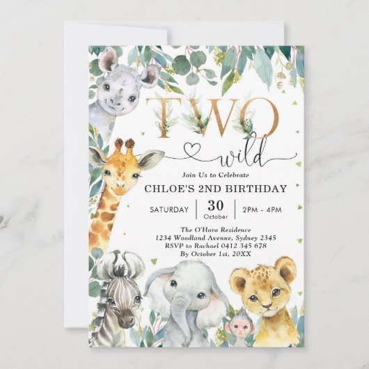 Two Wild Party Animals 2nd Birthday Invitation 招待状 (正面)