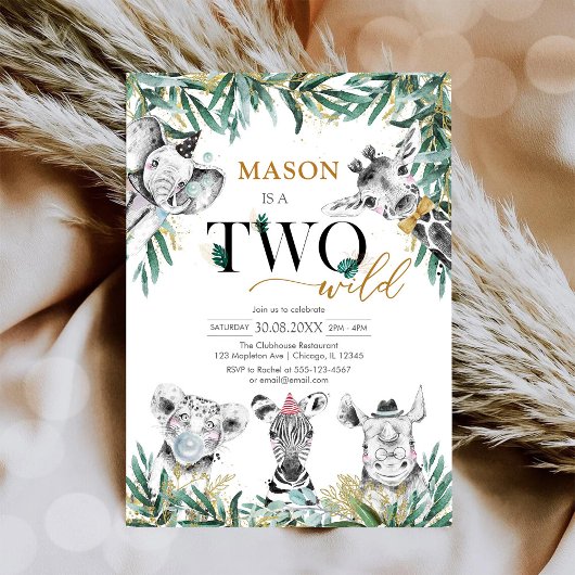 Two Wild Party Animals 2nd Birthday Invitation 招待状