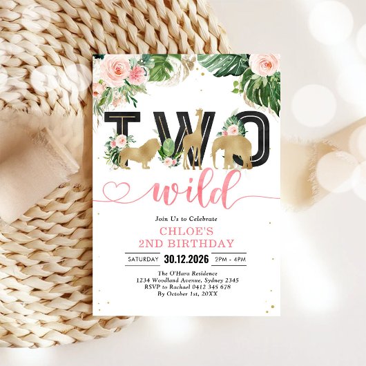 Two Wild Party Animals 2nd Birthday Invitation 招待状