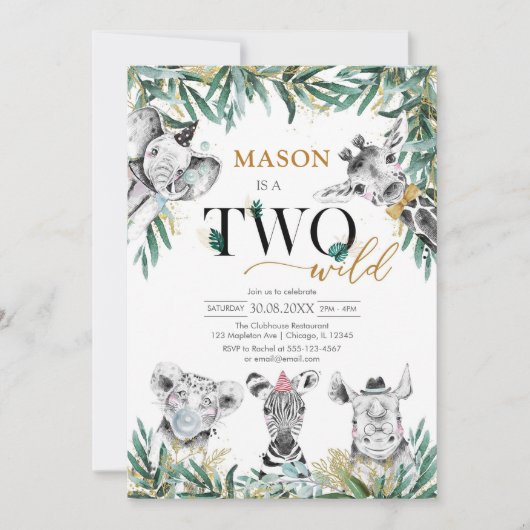 Two Wild Party Animals 2nd Birthday Invitation 招待状 (正面)