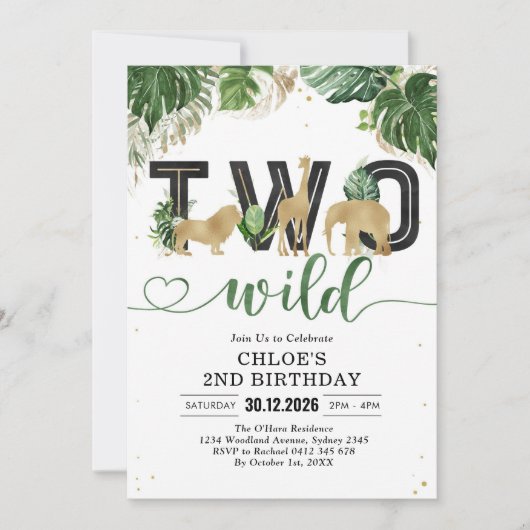 Two Wild Party Animals 2nd Birthday Invitation 招待状 (正面)