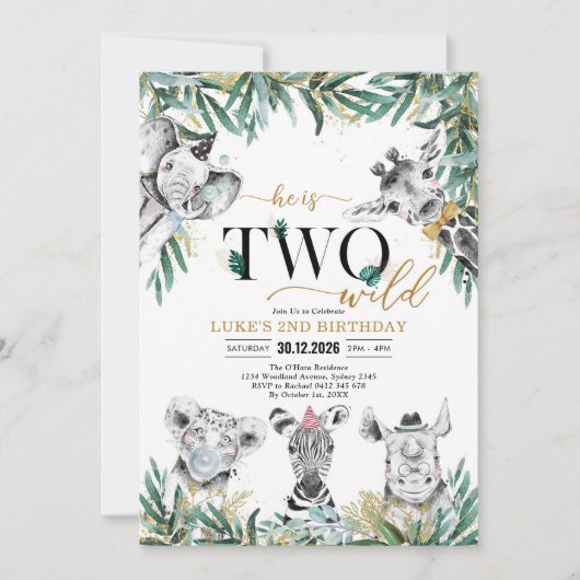 TWO Wild Party Animals Boy Birthday Invitation 招待状 (正面)