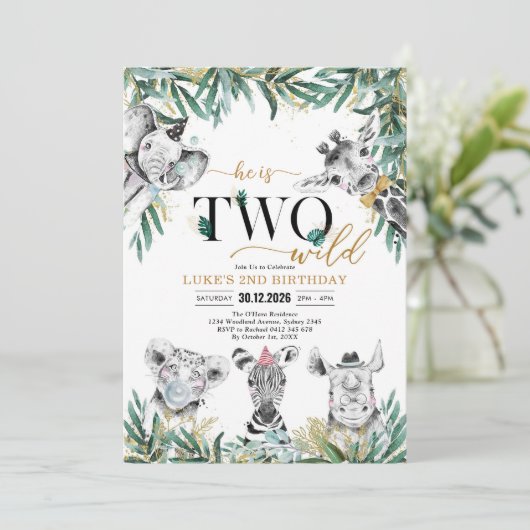 TWO Wild Party Animals Boy Birthday Invitation 招待状 (スタンド正面)