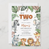 Two Wild Party Animals Kids 2nd Birthday 招待状 (正面)