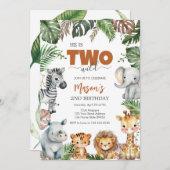 Two Wild Party Animals Kids 2nd Birthday 招待状 (正面/裏面)