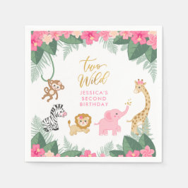 TWO WILD - Pink Safari Girl's 2誕生日 スタンダードカクテルナプキン