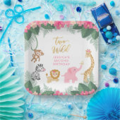 TWO WILD - Pink Safari Girl's 2誕生日 ペーパープレート (パーティー)