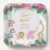 TWO WILD - Pink Safari Girl's 2誕生日 ペーパープレート (正面)